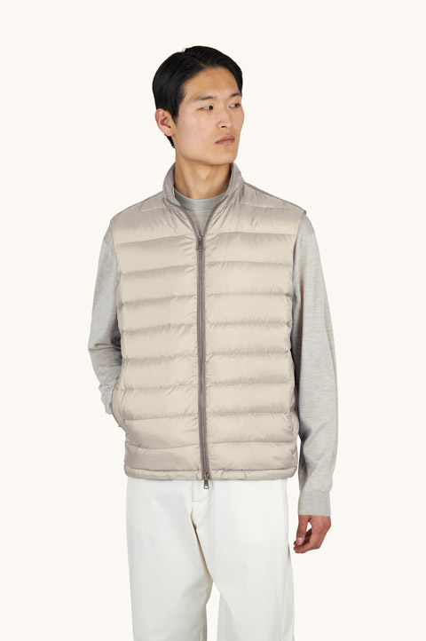 Technical Ultralight down gilet with Alcantara&reg; details