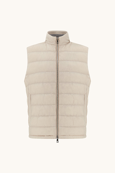Gilet en tissu technique Ultralight down avec d&eacute;tails en Alcantara&reg;