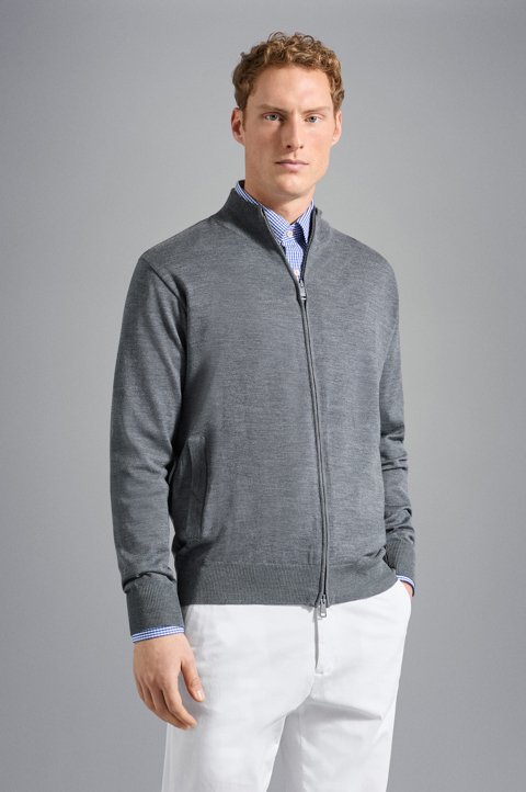 Merino wool full zip sweater with Iconic badge Merino wool full zip sweater with Iconic badge