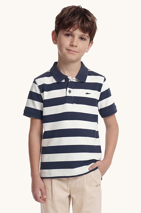 Cotton piqu&eacute; polo with striped pattern
