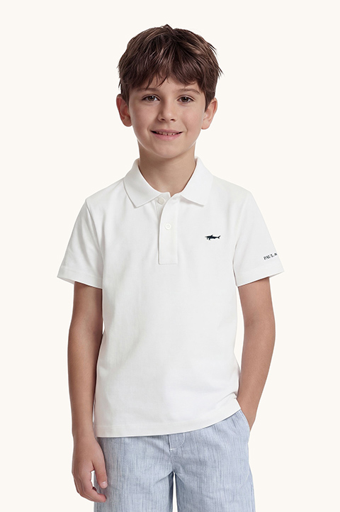 Cotton piqu&eacute; polo with Shark embroidery