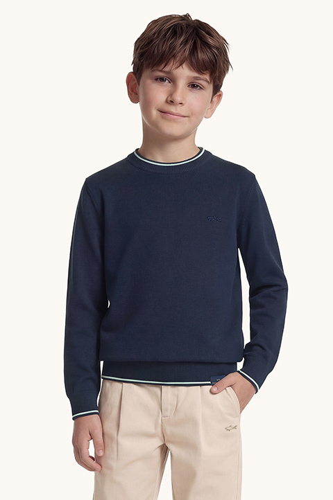 Cotton crew‑neck knit with Shark embroidery