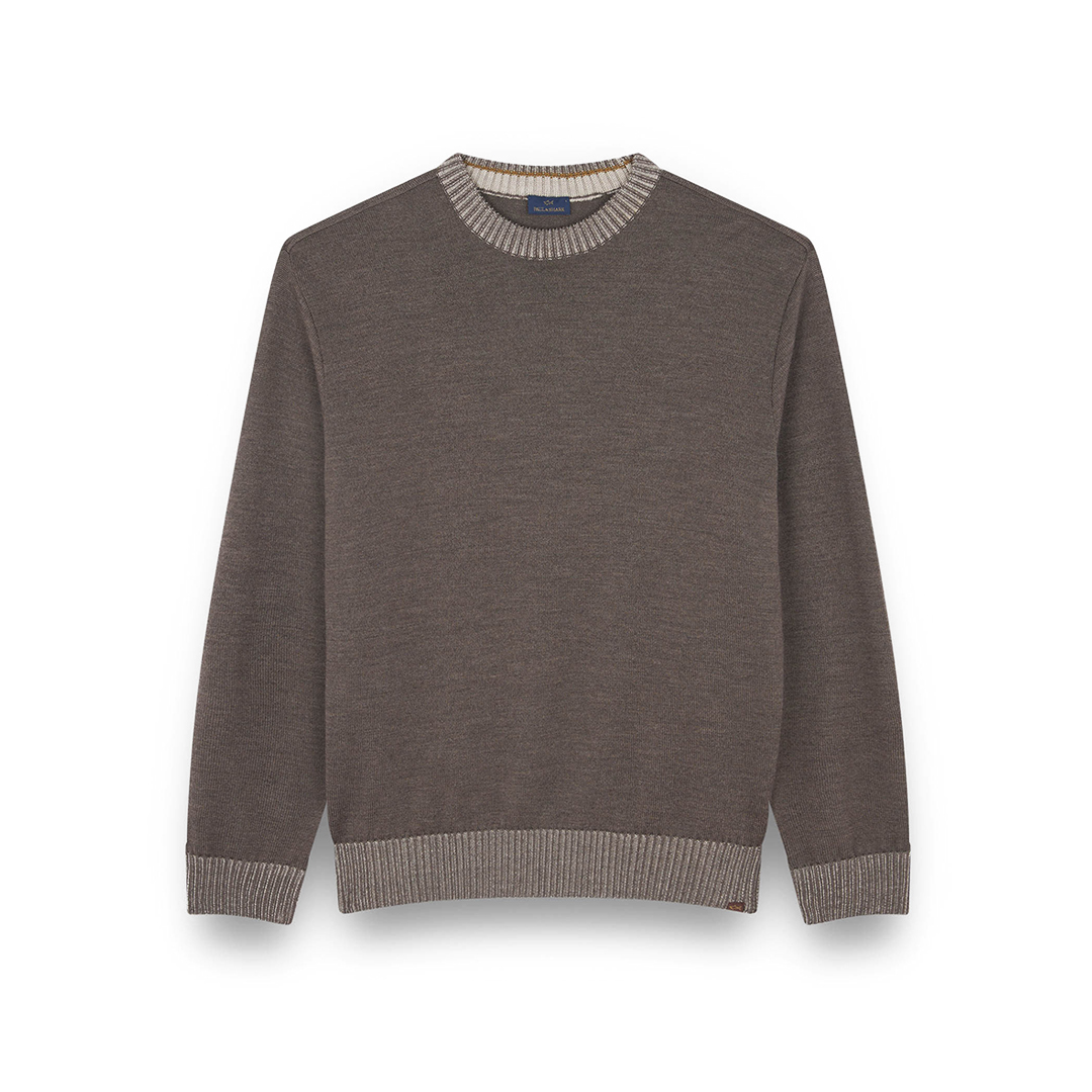 Paul & Shark Soft Cool Touch Wool Crewneck Sweater In Brown