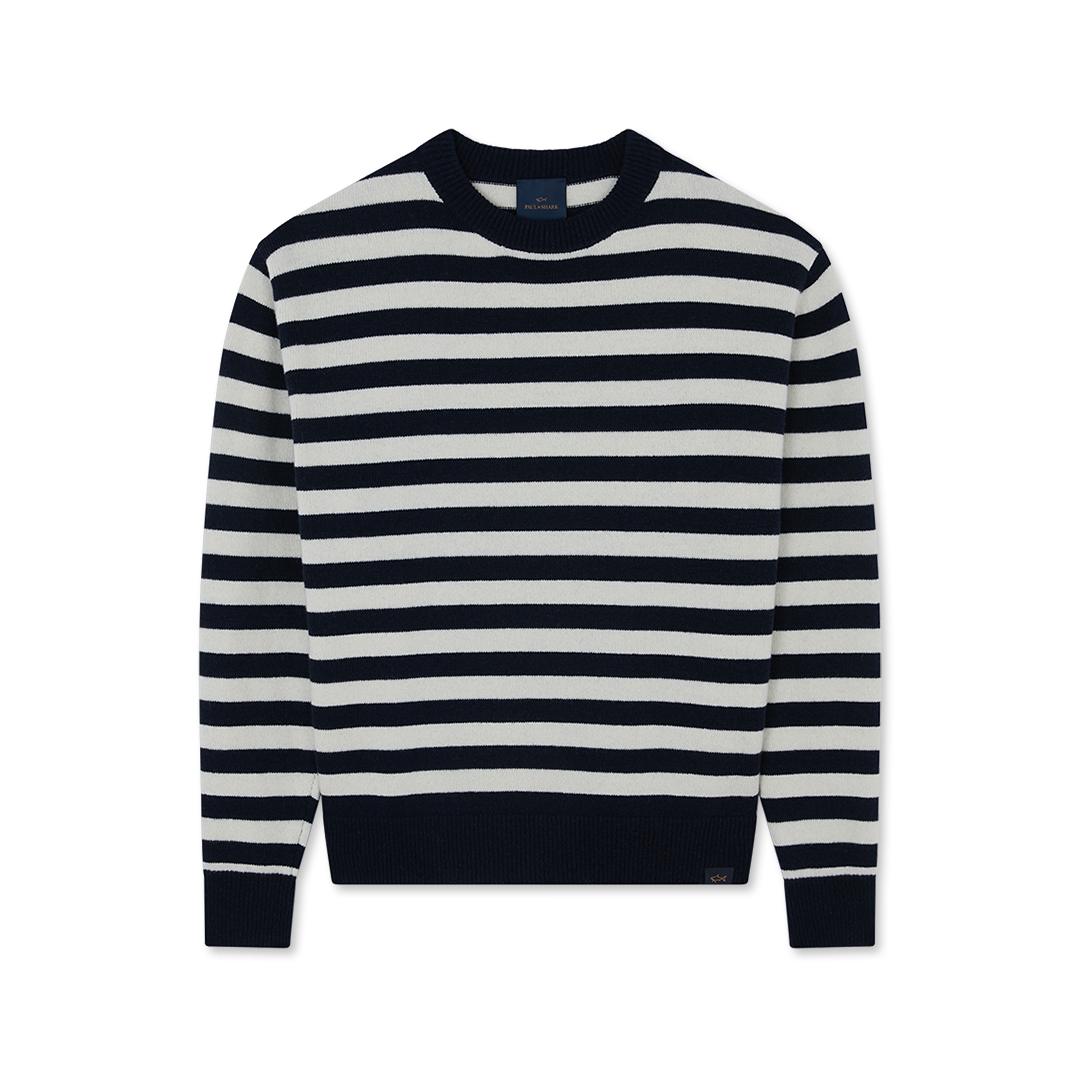 Paul & Shark Crew Neck Sweater In Re-wool With Striped Pattern In Multi