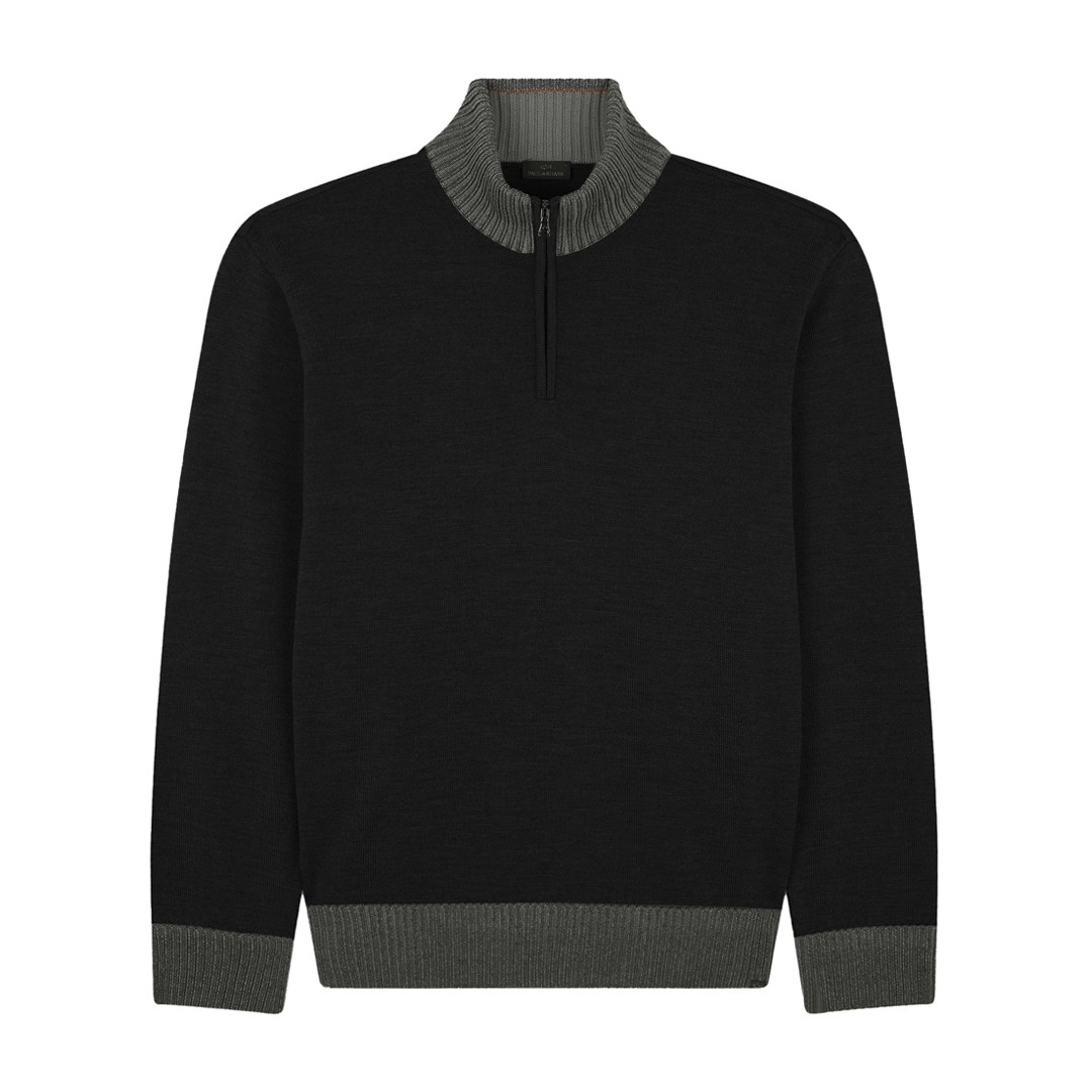 Paul & Shark Soft Cool Touch Wool Half Zip Sweater In Black