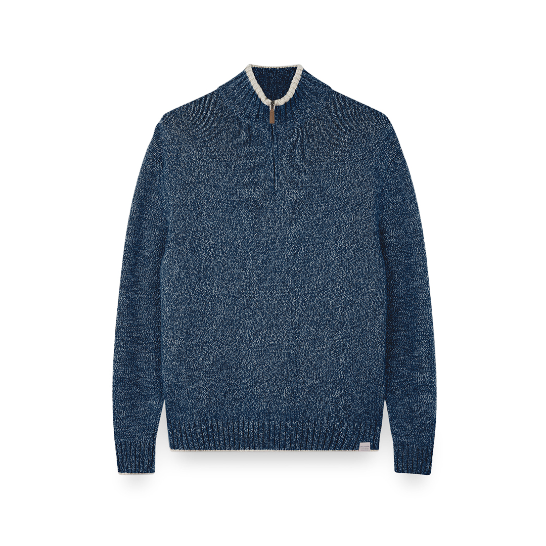Paul & Shark High Collar Textured Knit Sweater In Blue