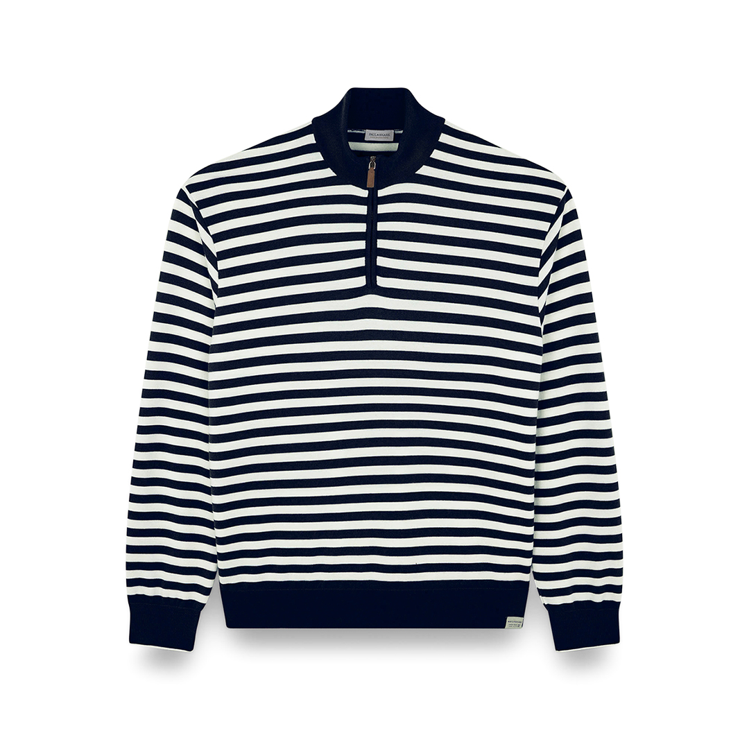 Paul & Shark Striped Wool Cashmere Half Zip Sweater In Black