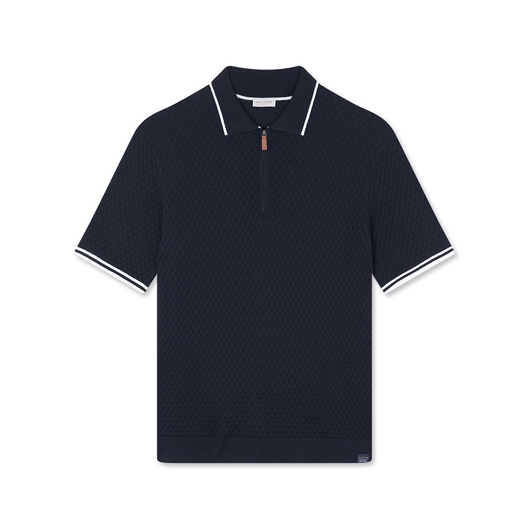 Paul & Shark Zipped Polo In Wool Cashmere In Blue