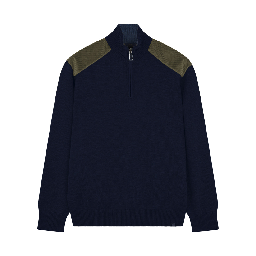 Paul & Shark Soft Cool Touch Wool Half Zip Sweater With Velvet Details In Black