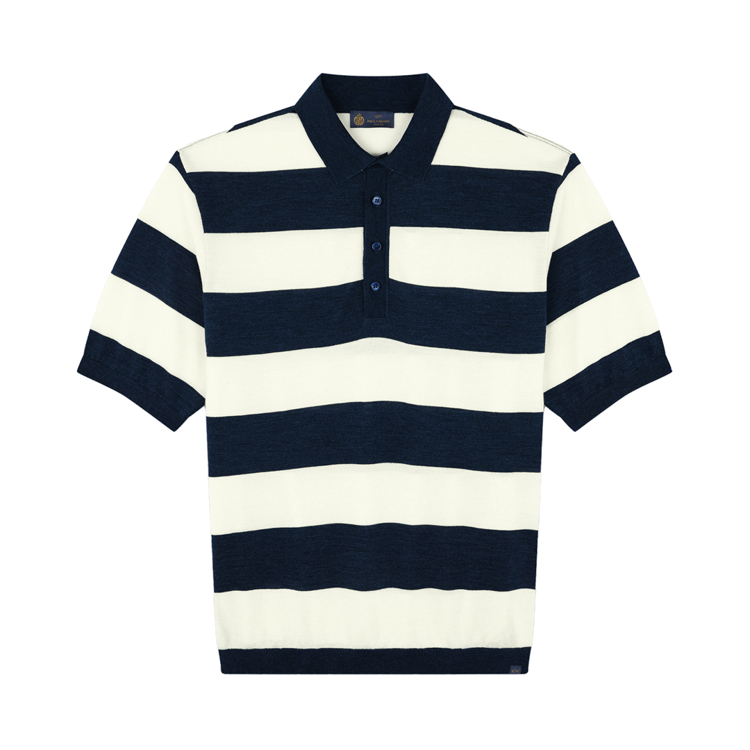 Paul & Shark Striped Wool Silk Polo Shirt In Black