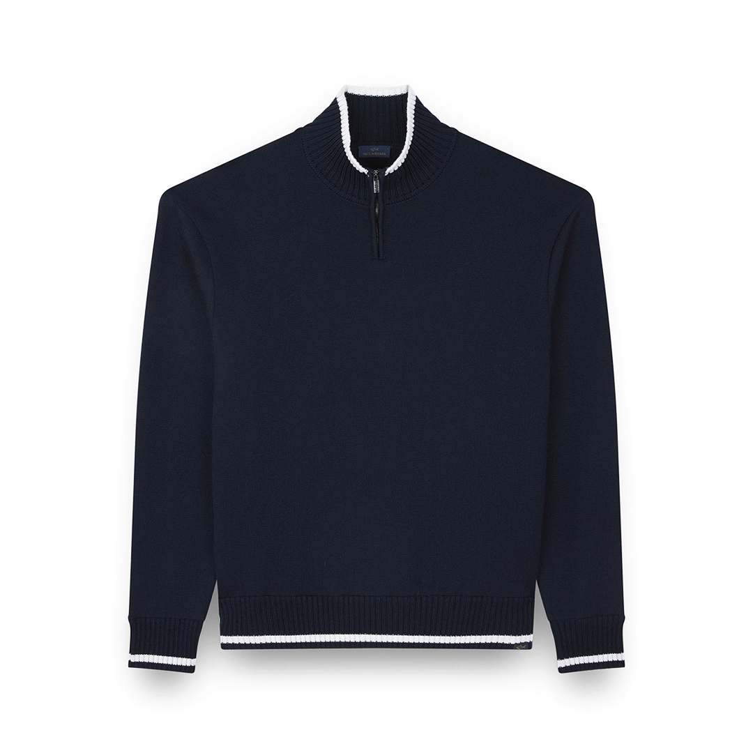 Paul & Shark Soft Cool Touch Wool Half Zip Sweater In Blue