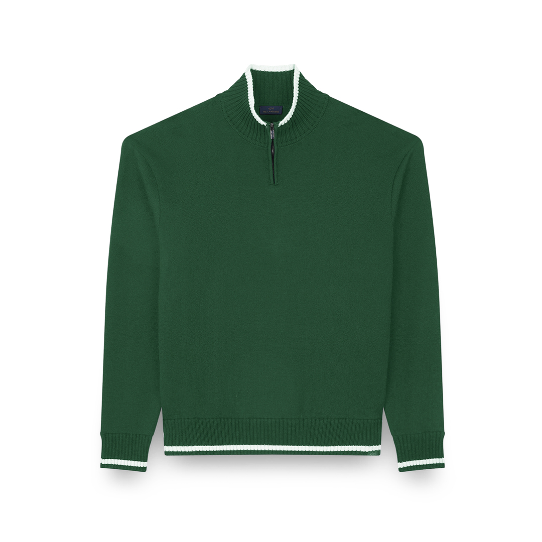 Paul & Shark Soft Cool Touch Wool Half Zip Sweater In Green