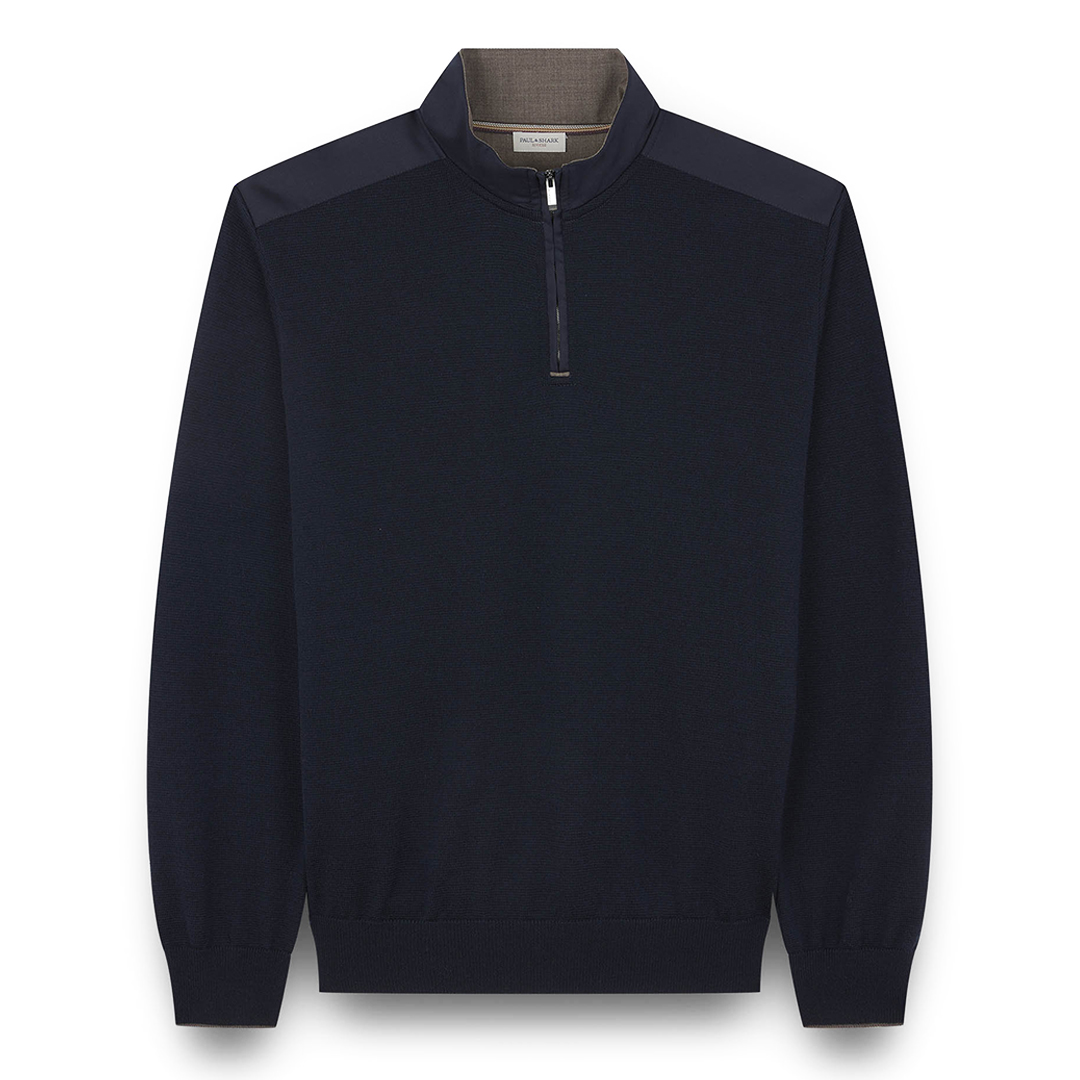 Paul & Shark Riviera Metal Shark Fin Merino Extrafine Half Zip Sweater In Blue