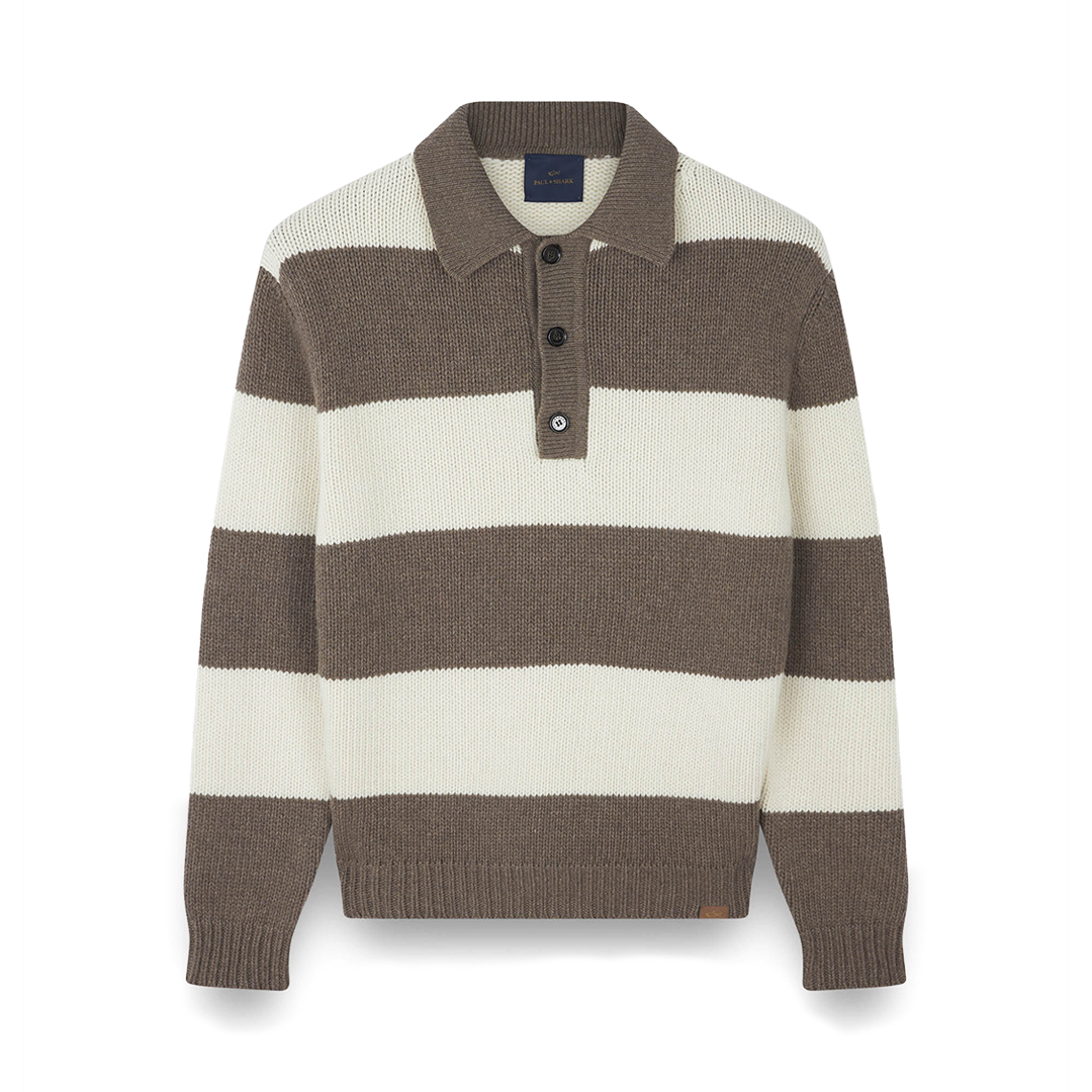 Paul & Shark Striped Re-wool Polo Shirt In Brown