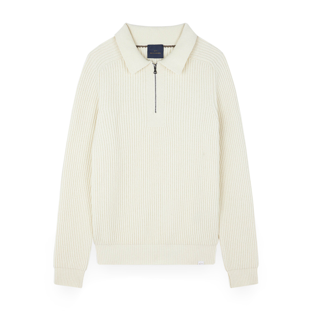 Paul & Shark Zipped Re-wool Polo Shirt In White