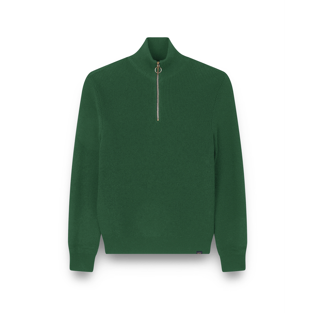 Paul & Shark Tech Wool Half Zip Sweater In Green