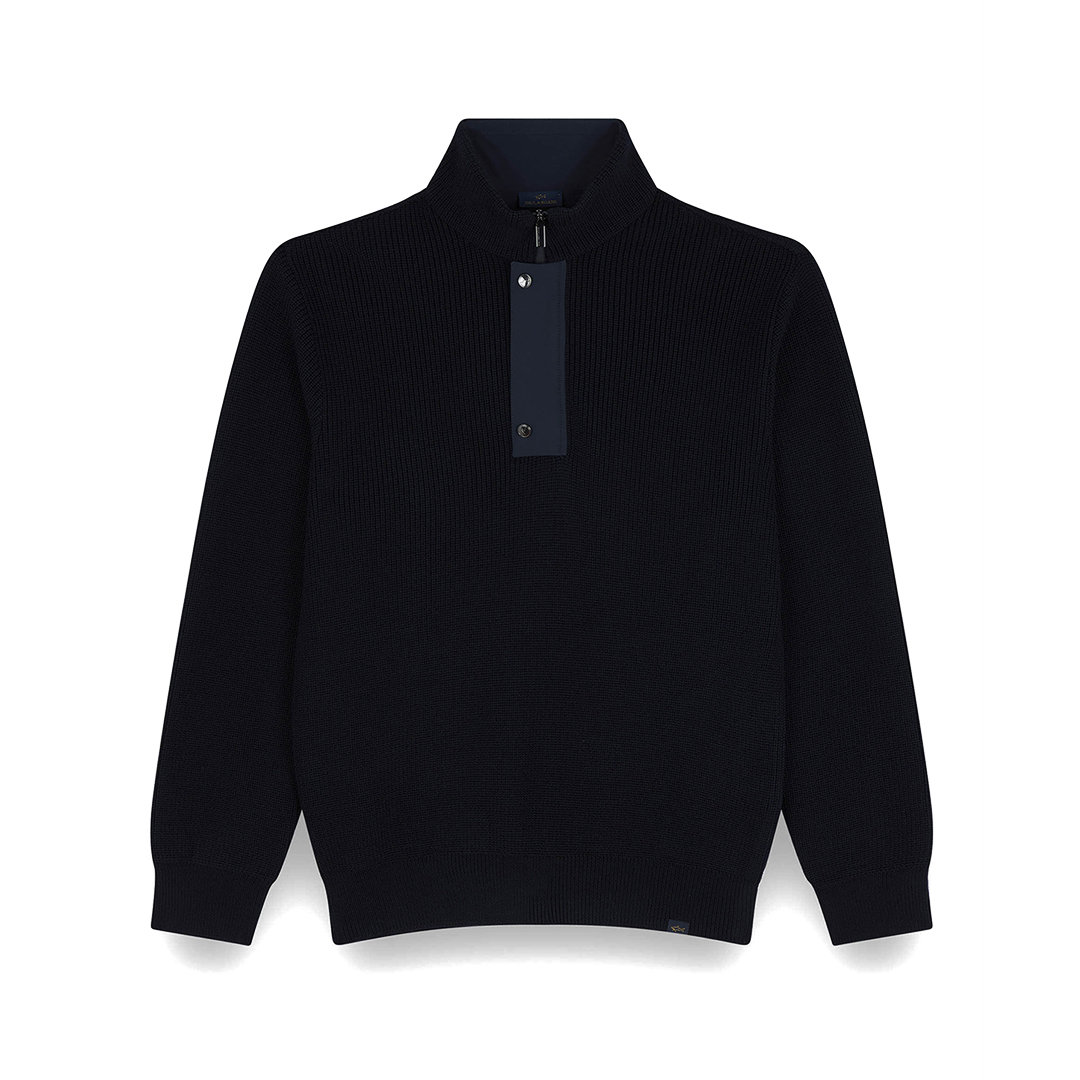 Paul & Shark Bio Viscose Half Zip Sweater With Typhoon® Details In Blue