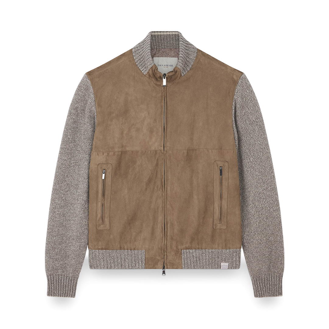 Paul & Shark Suede Wool-paneled Bomber Jacket In Brown