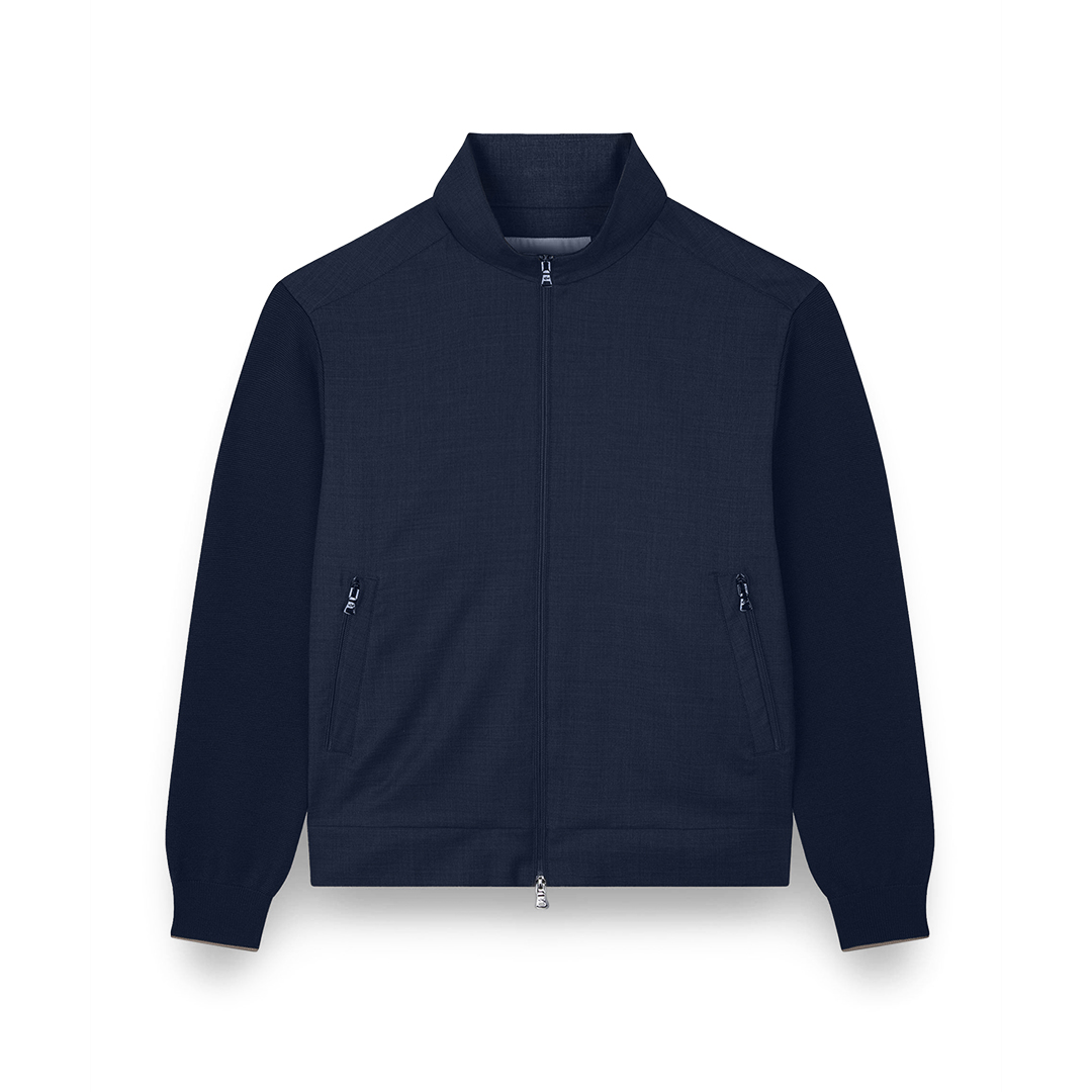 Paul & Shark Merino Wool Hybrid Zip-up Cardigan In Blue