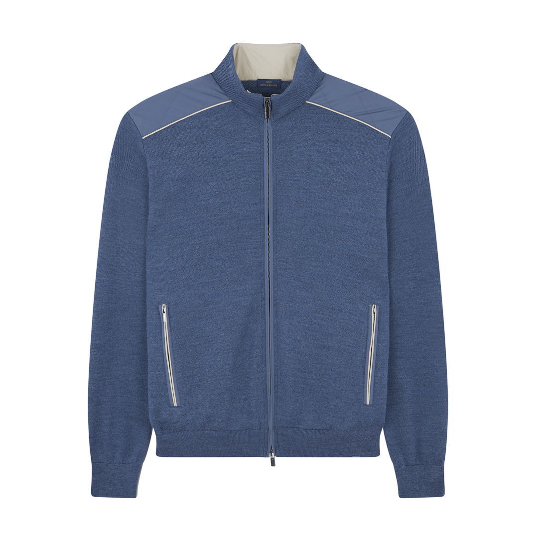 Paul & Shark Soft Cool Touch Wool Zip-up Sweater With Typhoon® Platinum Details In Blue
