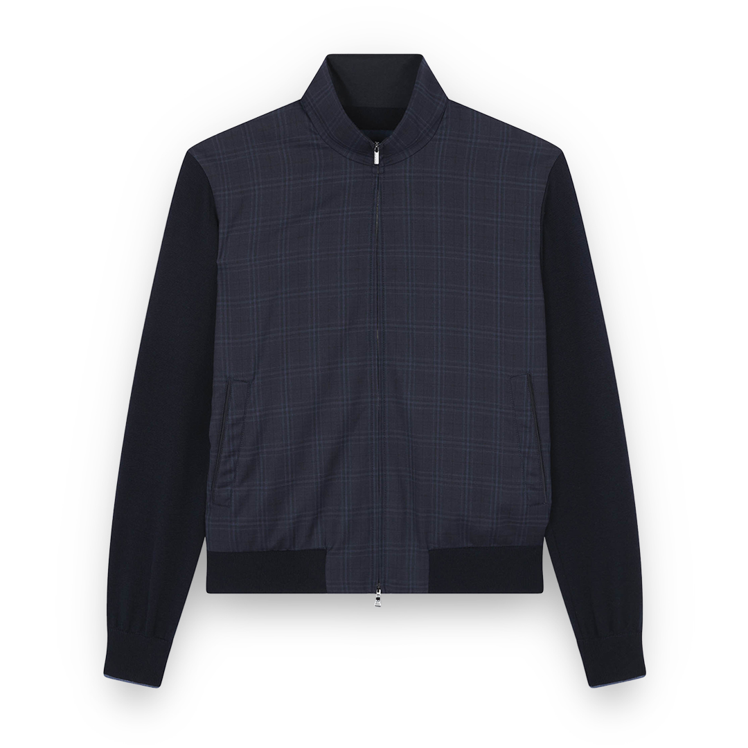 Paul & Shark Merino Extrafine Wool Hybrid Zip-up Sweater In Blue