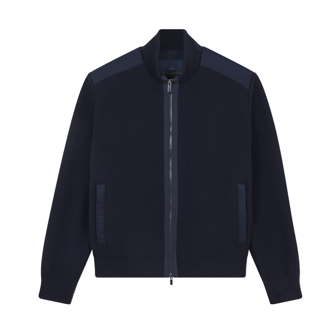 Paul & Shark Zip-up Cardigan In Soft Cool Touch Wool With Typhoon® Re-4x4 Stretch Details In Blue