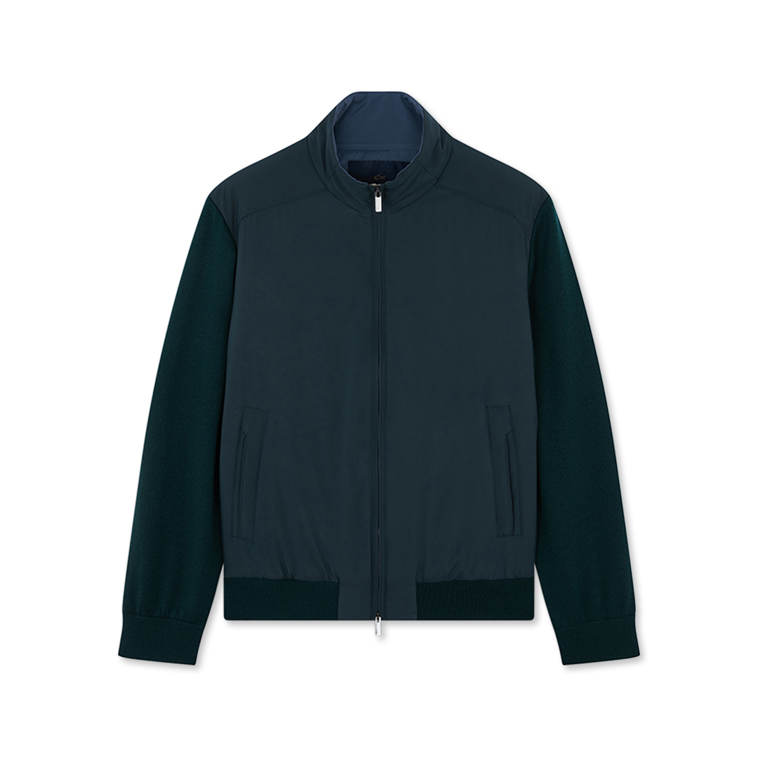 Paul & Shark Hybrid Zip-up Sweater In Soft Cool Touch Wool And Typhoon® Platinum In Green