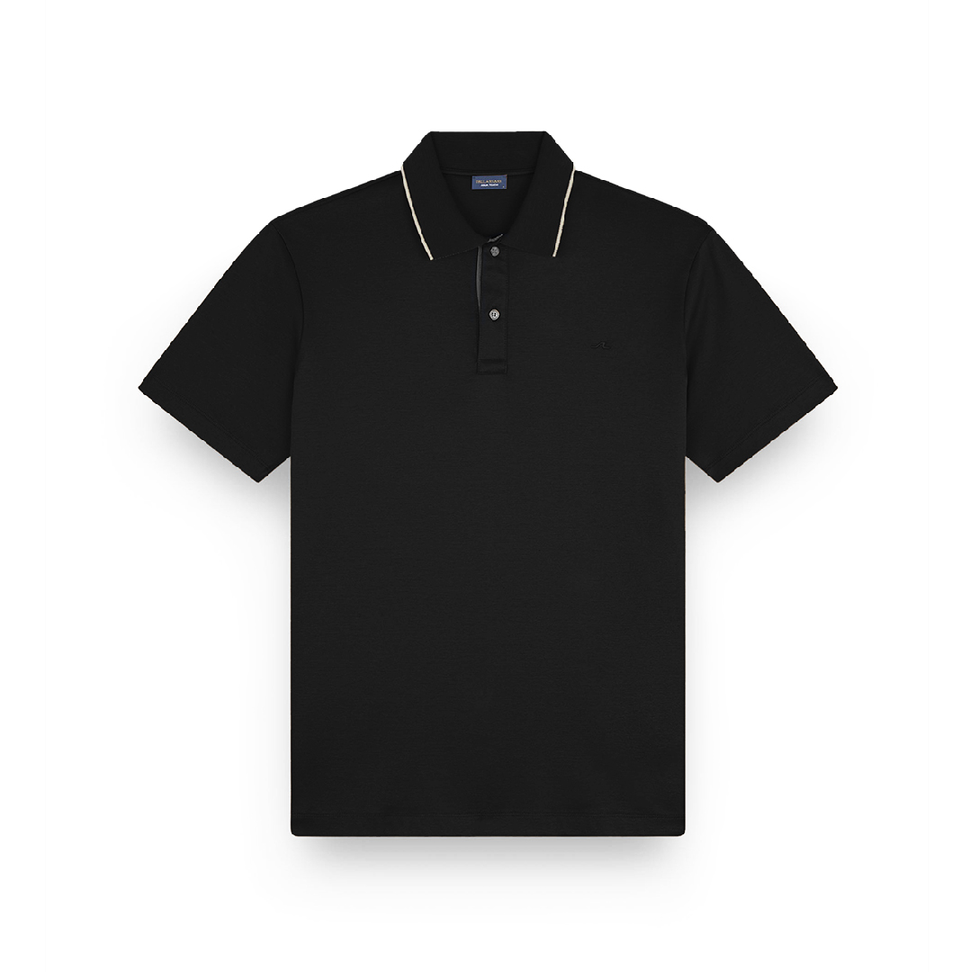 Paul & Shark Aqua Touch Cotton Polo Shirt With Micro Pattern Detail On The Collar In Black