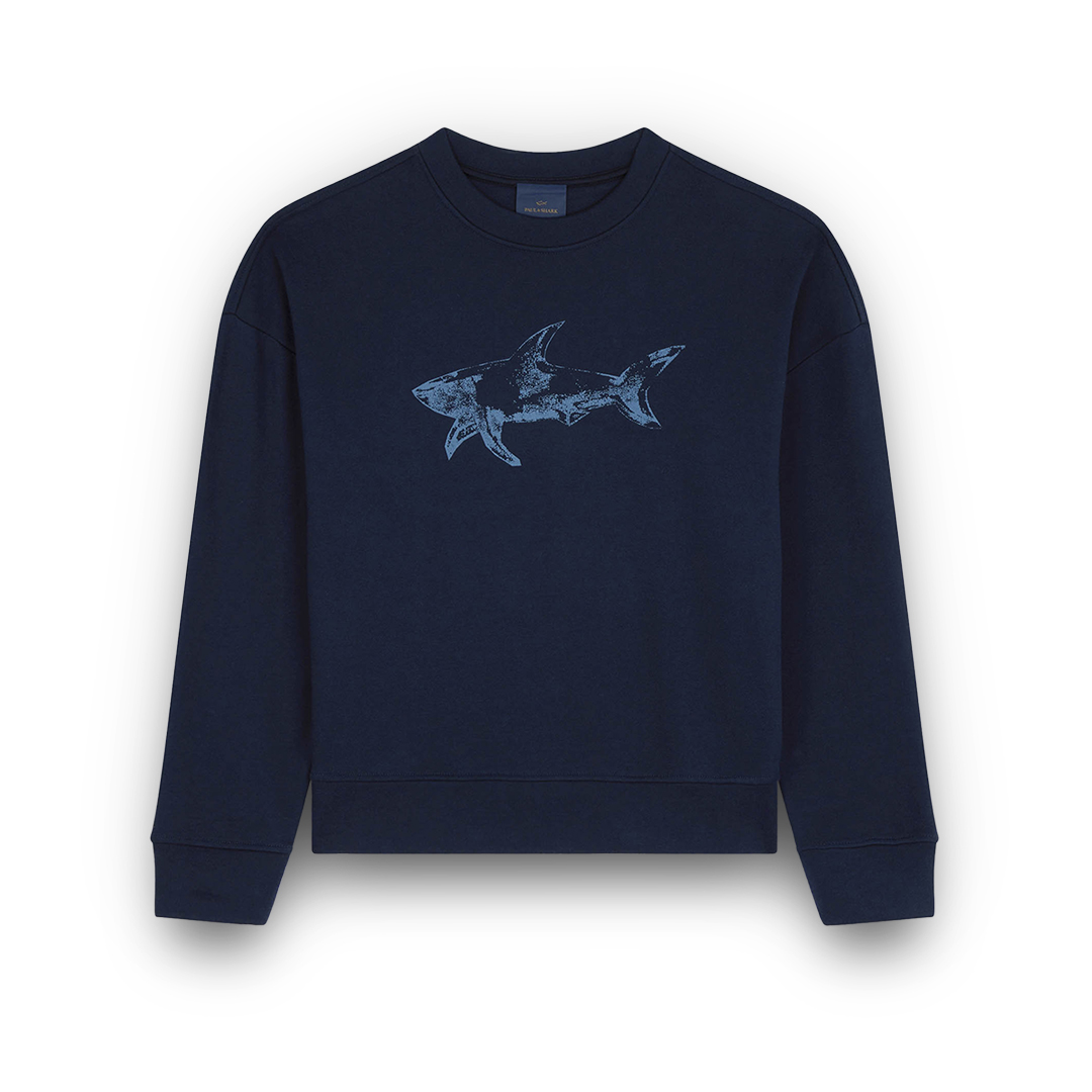 Paul & Shark Cotton Fleece Sweatshirt With Shark Print In Blue