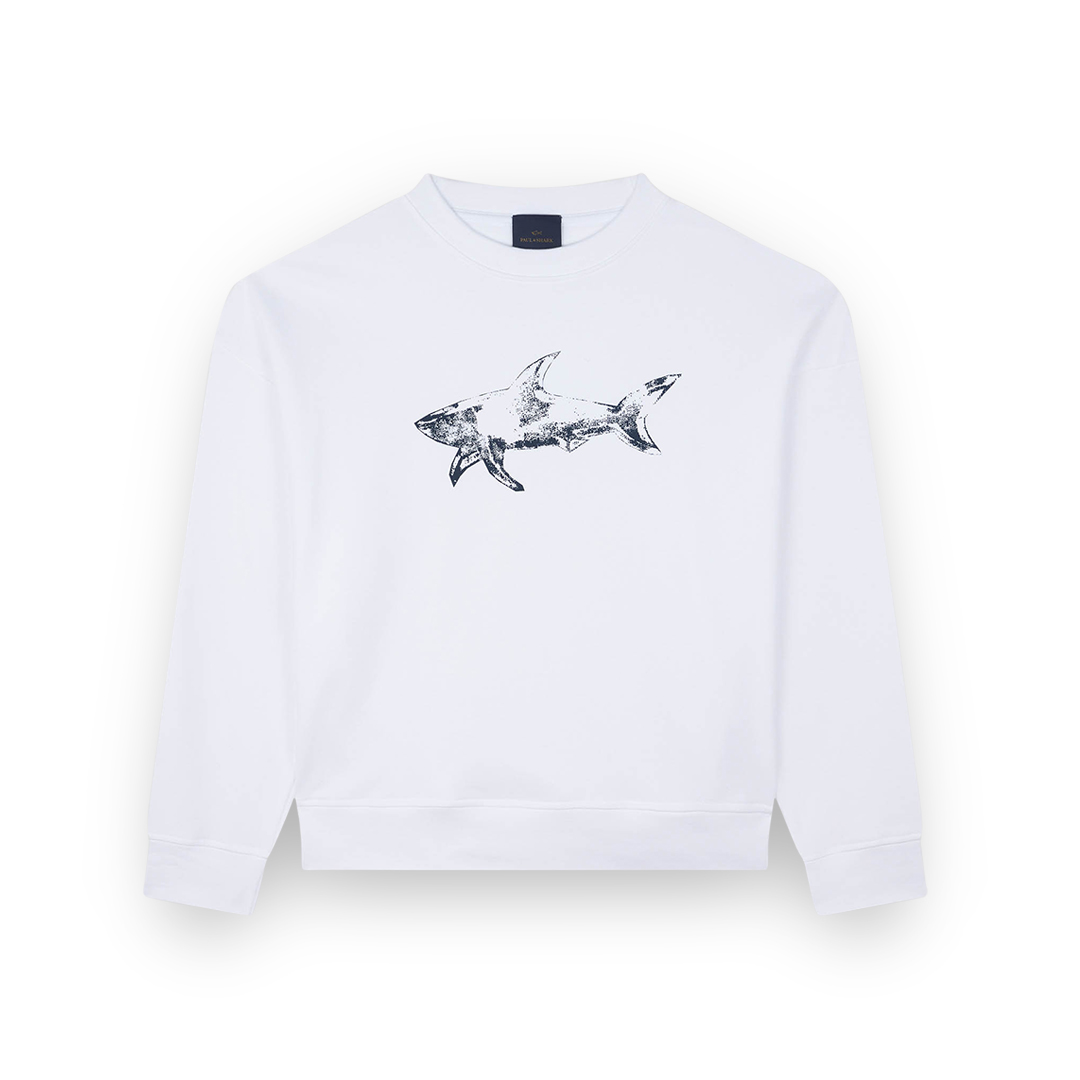 Paul & Shark Cotton Fleece Sweatshirt With Shark Print In White