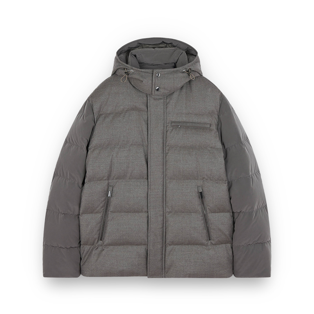 Paul & Shark Wool And Silk Puffer Jacket With Contrast Inserts In Gray