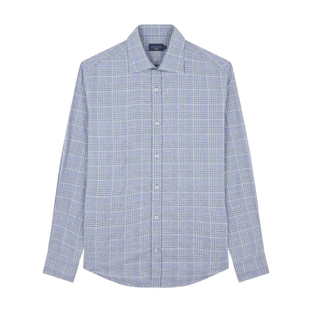 Paul & Shark X-soft Cotton Shirt With Checkered Pattern In Blue