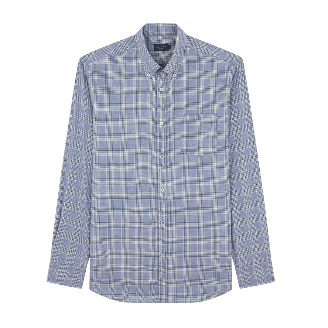 Paul & Shark X-soft Cotton Shirt With Checkered Pattern In Blue