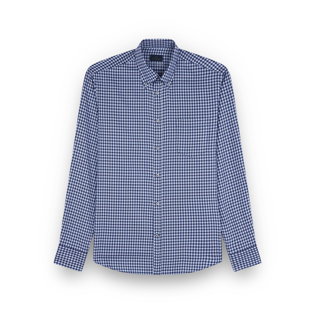 Paul & Shark Cotton Shirt With Checkered Pattern In Blue