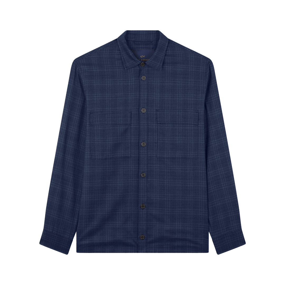 Paul & Shark Wool Overshirt With Checkered Pattern In Blue