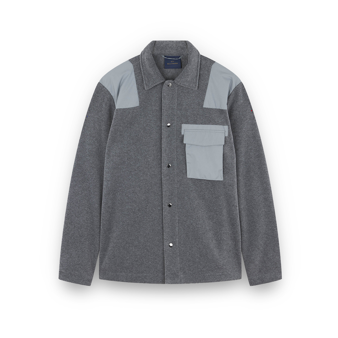 Paul & Shark Fleece Overshirt With Technical Fabric Inserts In Gray