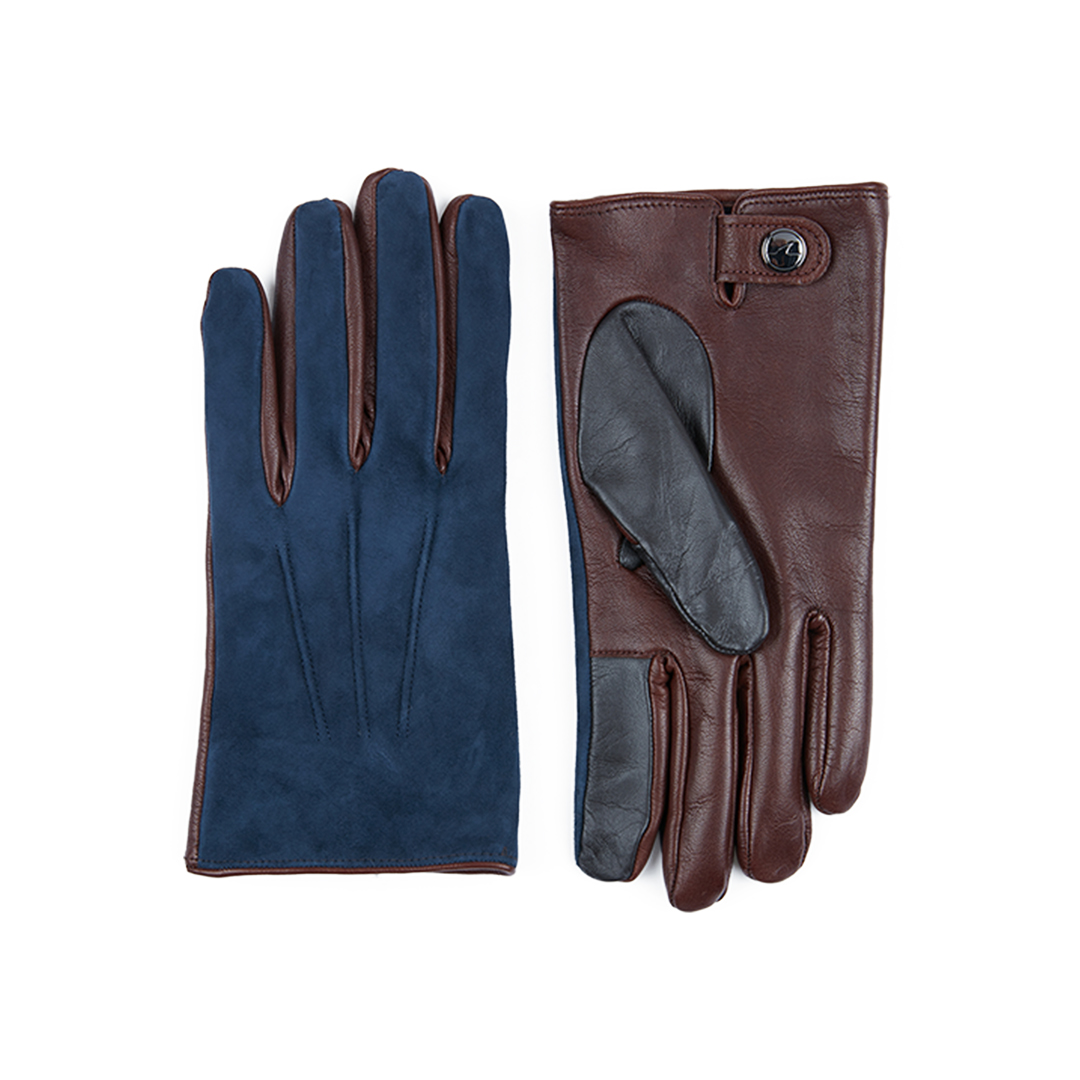 Paul & Shark Leather And Suede Gloves In Blue