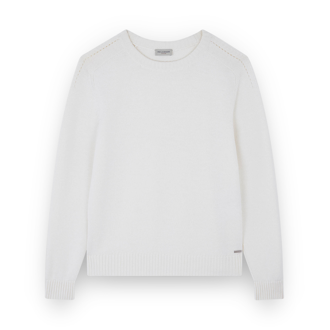 Paul & Shark Merino Extrafine Wool Crew Neck Sweater In White