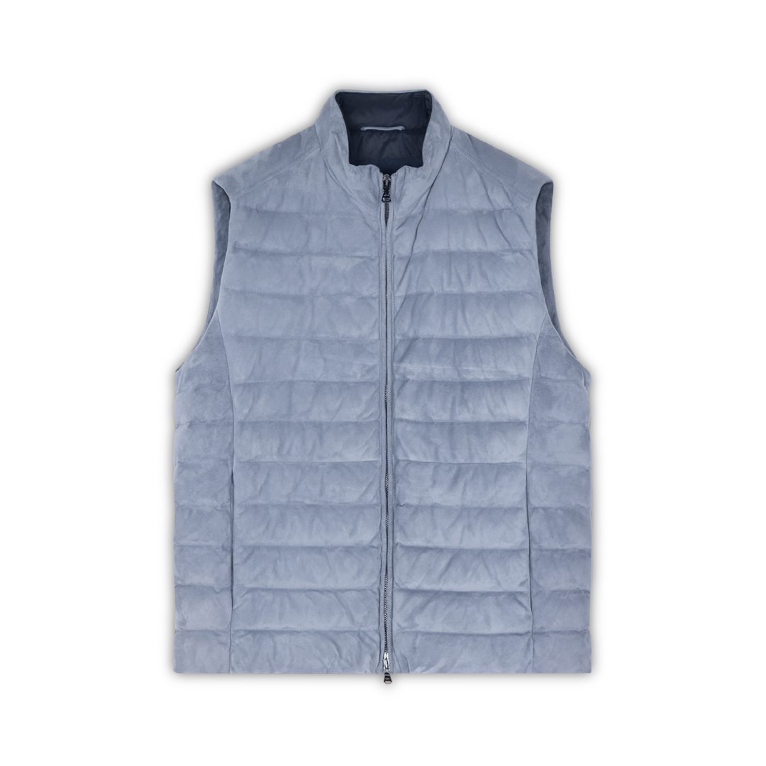 Paul & Shark Gilet In Suede Aqualeather In Azzurro Indaco Chiaro