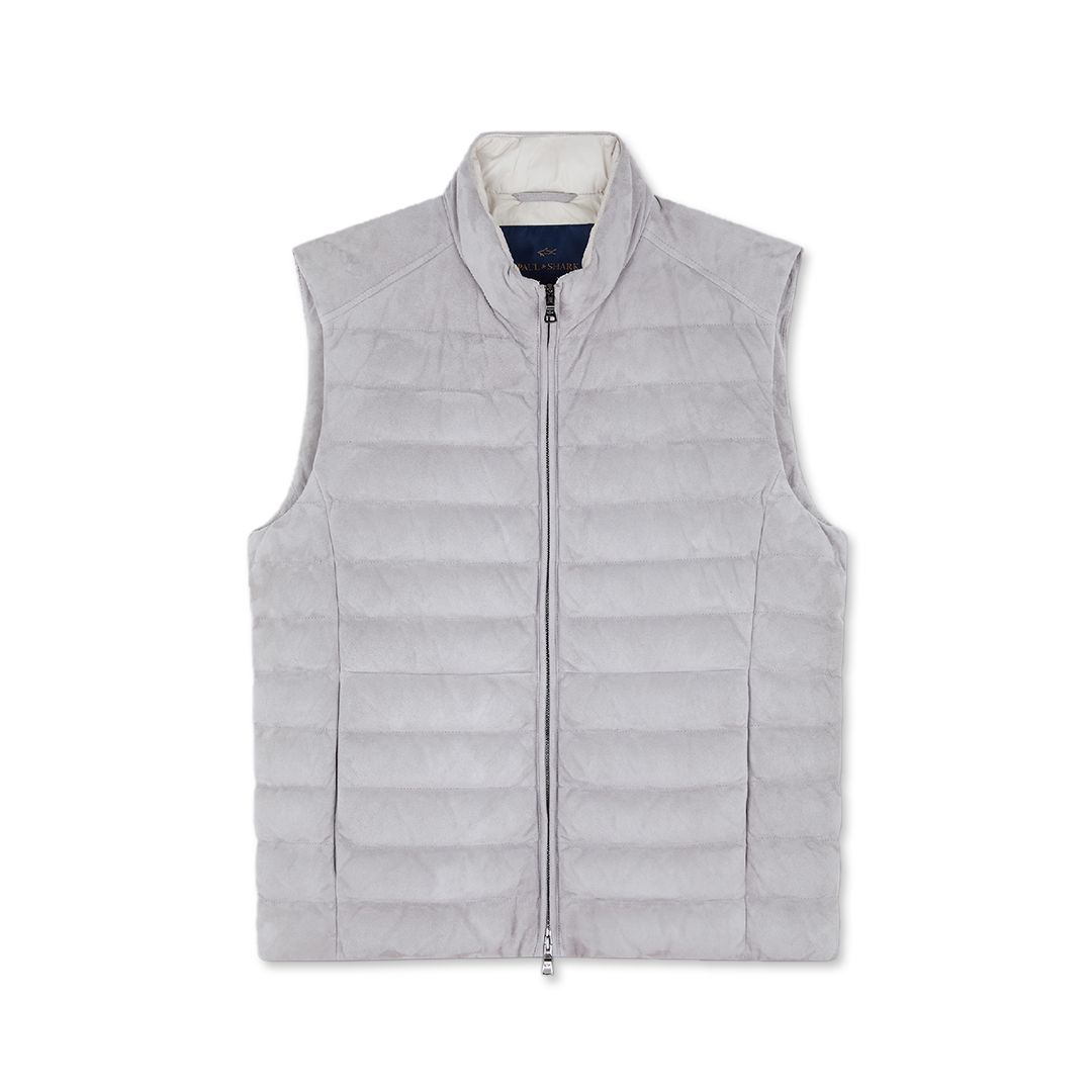 Paul & Shark Gilet In Suede Aqualeather In Cenere