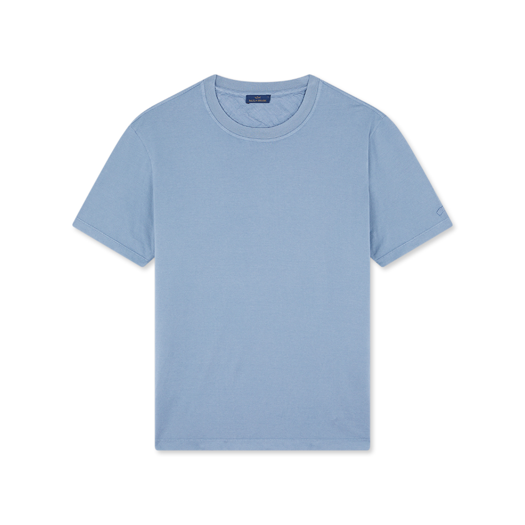Paul & Shark T-shirt In Light Jersey Di Cotone Tinto Capo In Avio