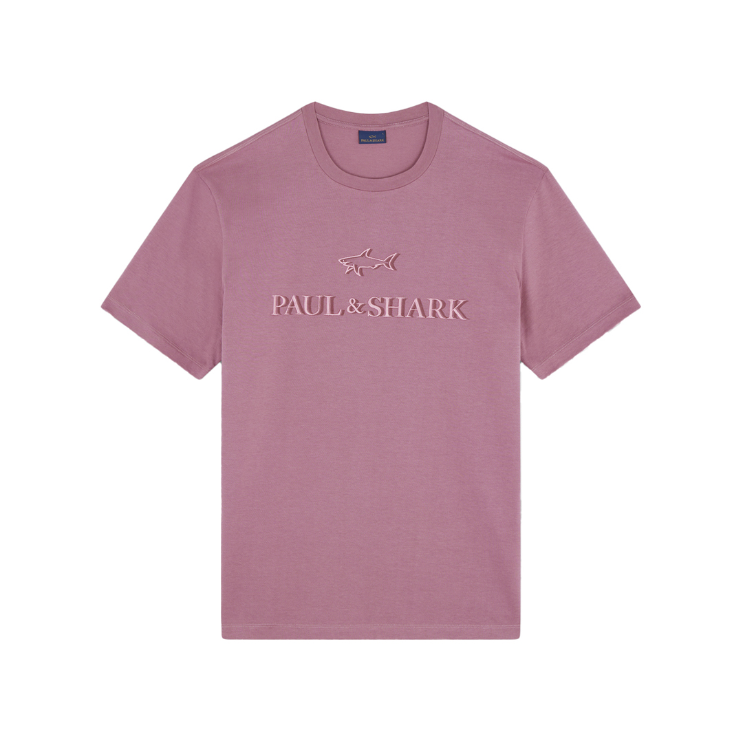 Paul & Shark T-shirt In Jersey Di Cotone Con Ricamo Logo In Rosso Rosato