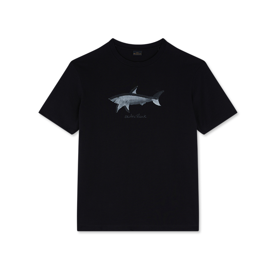 Paul & Shark T-shirt In Jersey Di Cotone Con Stampa Shark In Nero