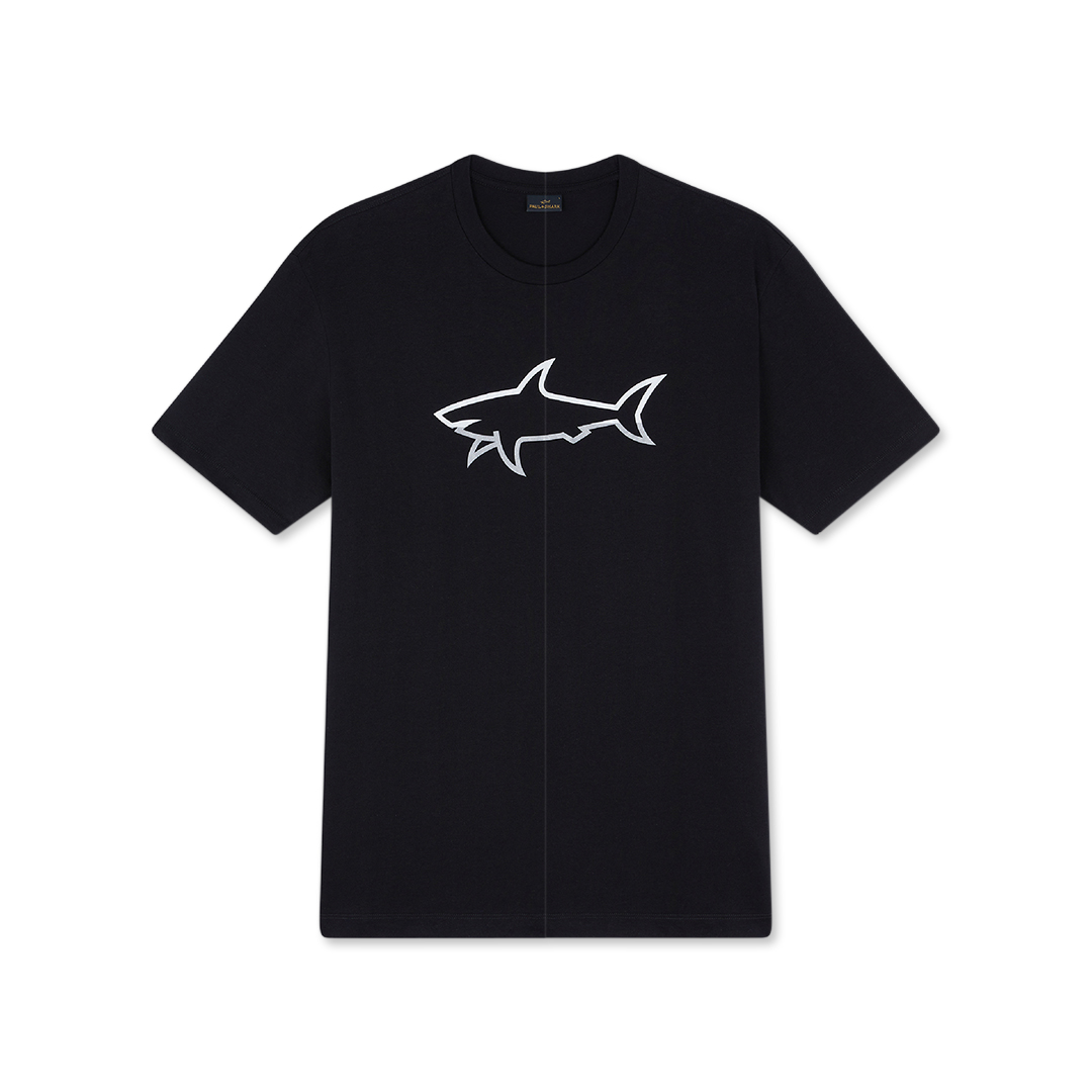 Paul & Shark T-shirt In Jersey Di Cotone Con Stampa Shark Reflective In Nero