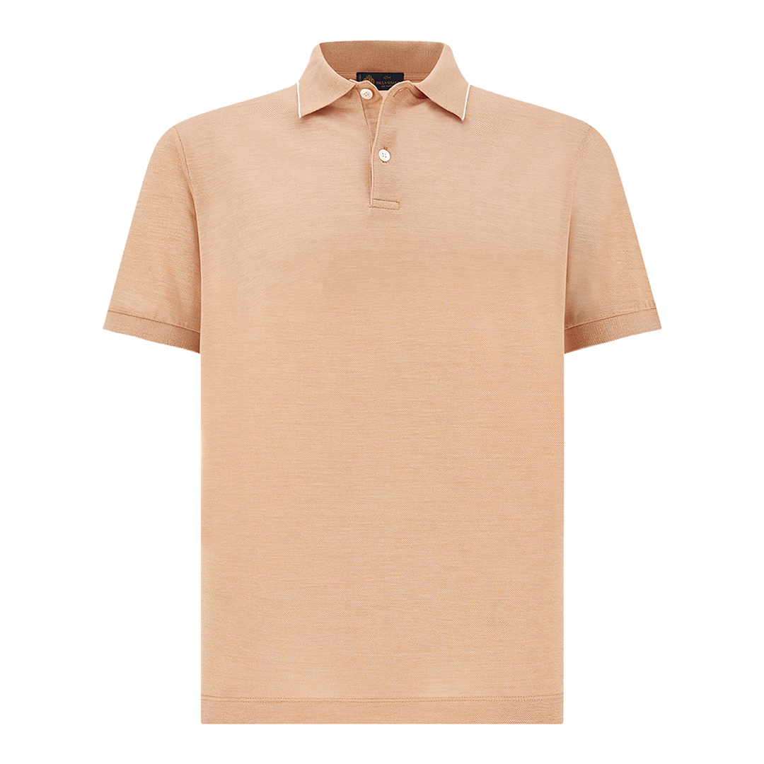 Paul & Shark Men's Bright White/Coral Gold Silk And Cotton Polo Shirt, Man, Size: Xl
