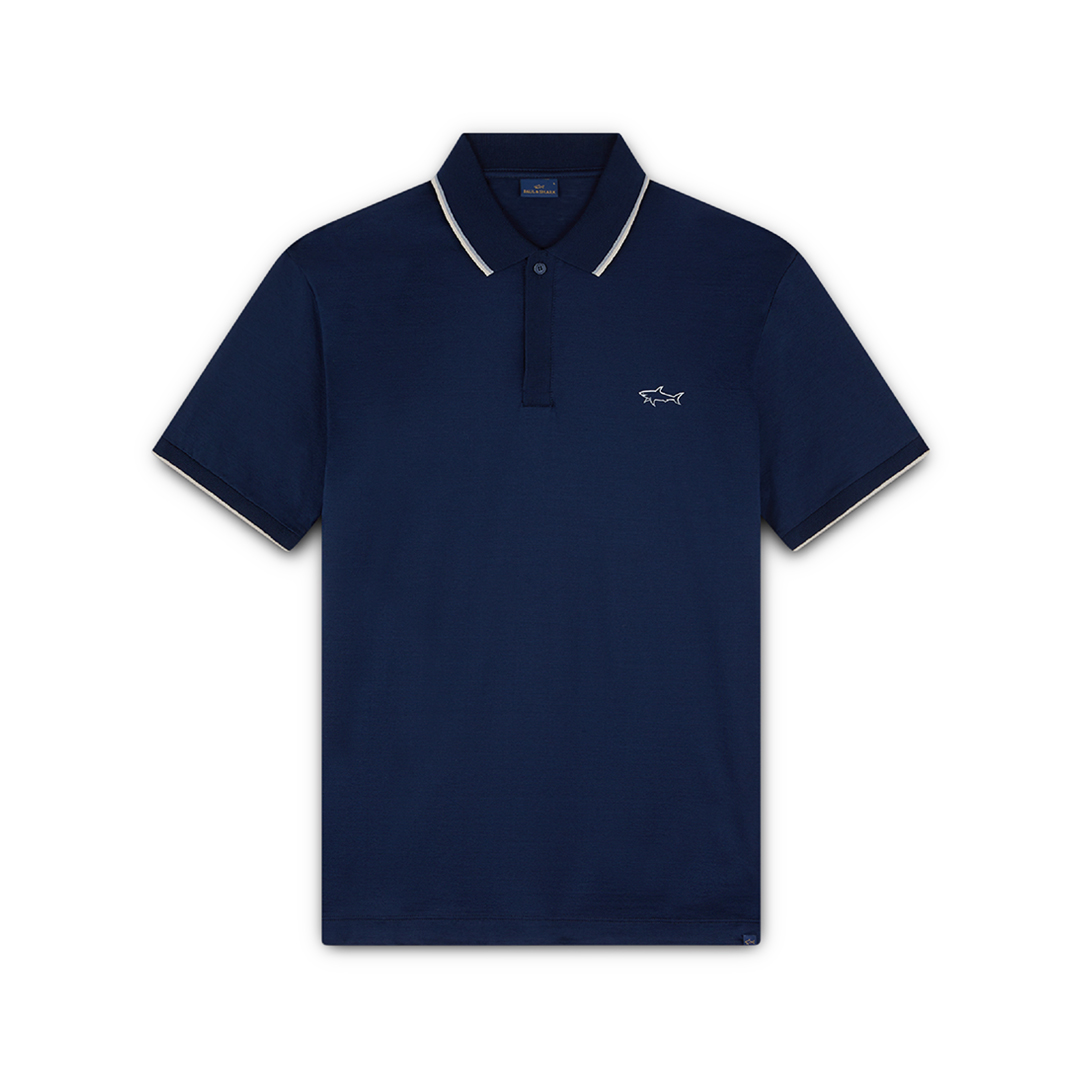 Paul & Shark Polo Shirt In Pearl Cotton Jersey With Reflective Print In Blu