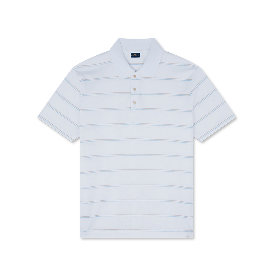 Paul & Shark Polo In Cotone Perlé In Bianco-beige-azzurro