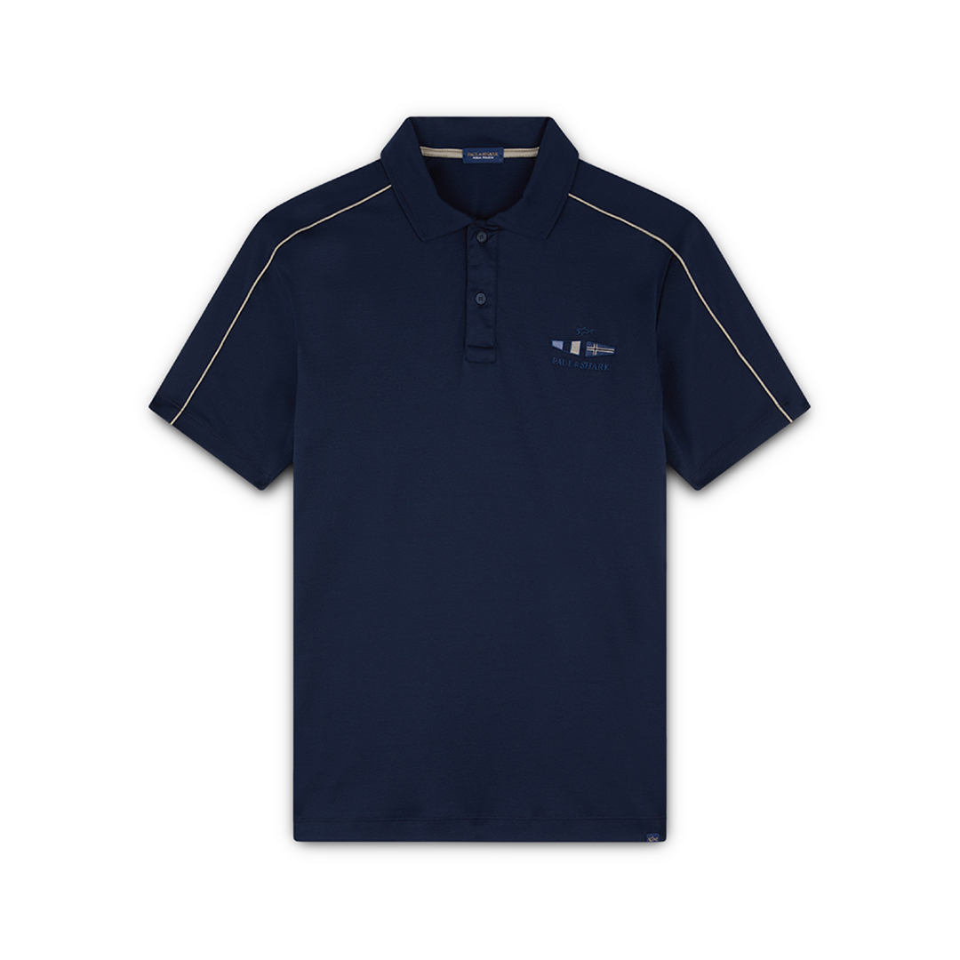 Paul & Shark 3-buttons Cotton Polo Shirt With Metal Logo In Blu