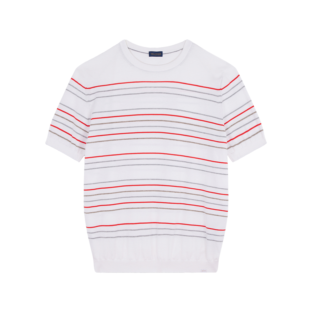 Paul & Shark Maglia In Cotone E Cashmere Con Motivo A Righe Orizzontali In Panna-aragosta-grigio-tortora