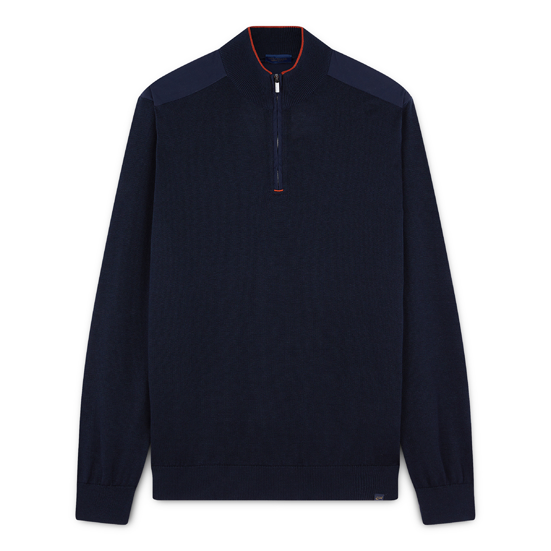 Paul & Shark Maglia Mezza Zip In Lana E Seta Con Dettagli In Jersely In Blu